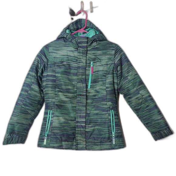 C9 Champion Waterproof Green Purple Striped Two Layer Coat Girls Size Medium 7-8 - Picture 11 of 11